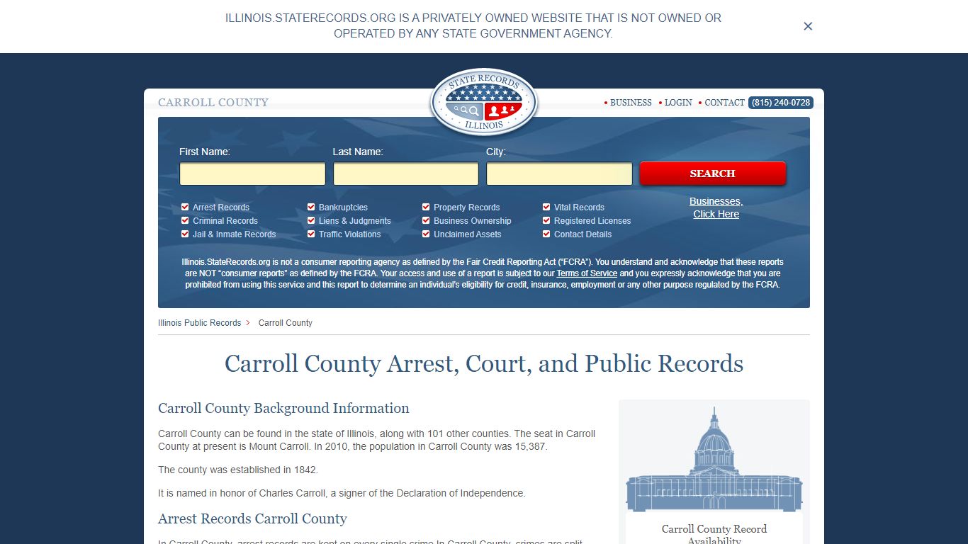 Carroll County Arrest, Court, and Public Records